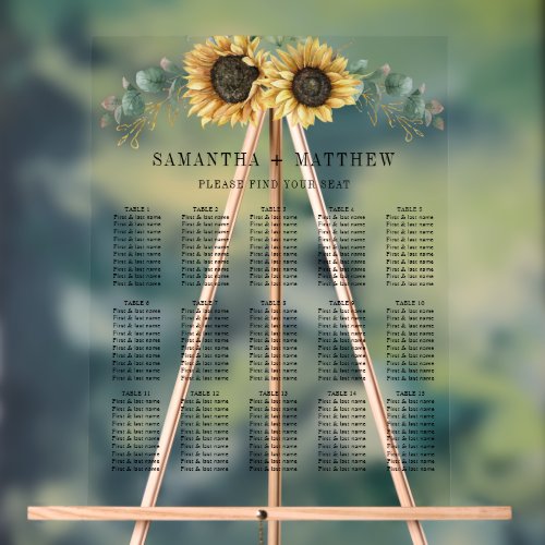 Eucalyptus Sunflower Floral Wedding Seating Chart