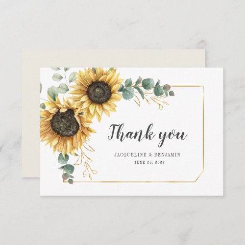 Eucalyptus Sunflower Floral Wedding Thank You Card
