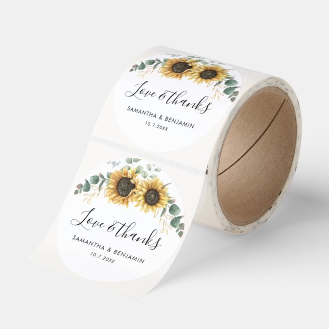 Eucalyptus Sunflower Floral Wedding Thank You Classic Round Sticker (Roll)