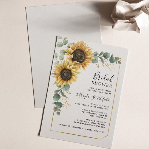 Eucalyptus Sunflower Flowers Bridal Shower Invitation