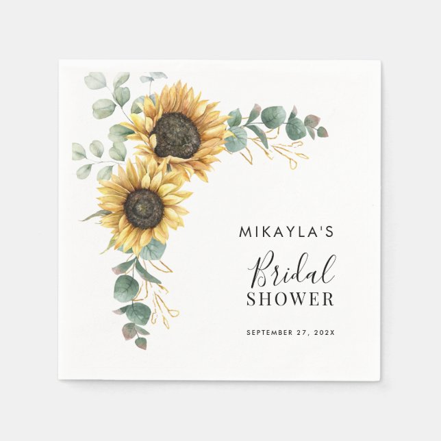 Eucalyptus Sunflower Flowers Bridal Shower Paper Napkins (Front)