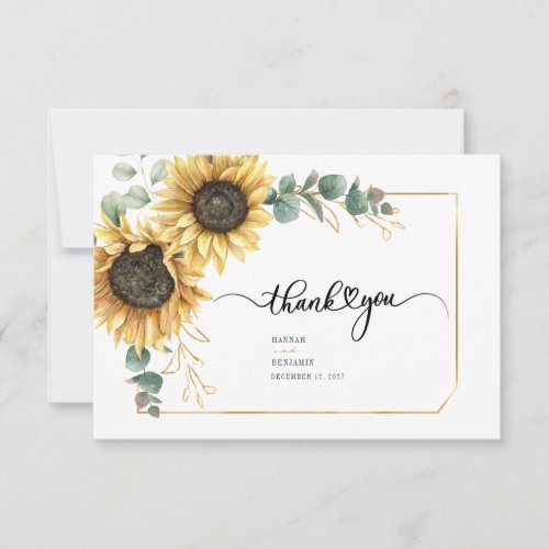 Eucalyptus Sunflower Greenery Floral Wedding Thank You Card