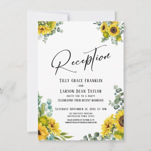 Eucalyptus Sunflower Handwriting Reception Invitation