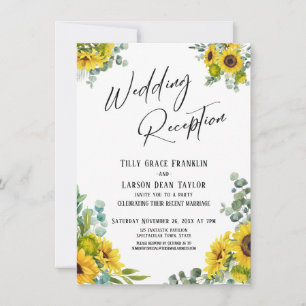 Eucalyptus Sunflower Handwriting Wedding Reception Invitation