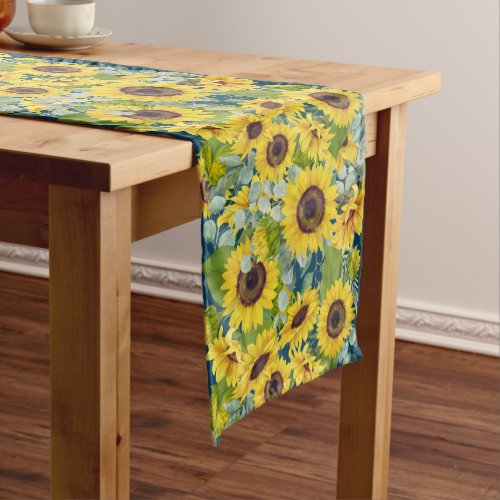 Eucalyptus Sunflower Pattern on Blue Medium Table Runner