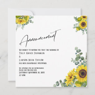 Eucalyptus Sunflower Postponed Date Announcement