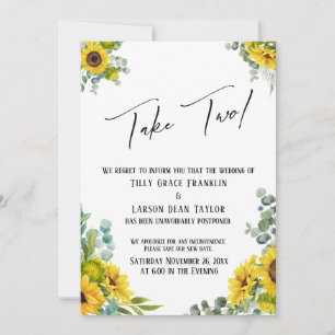 Eucalyptus Sunflower Postponed Wedding Take Two Invitation