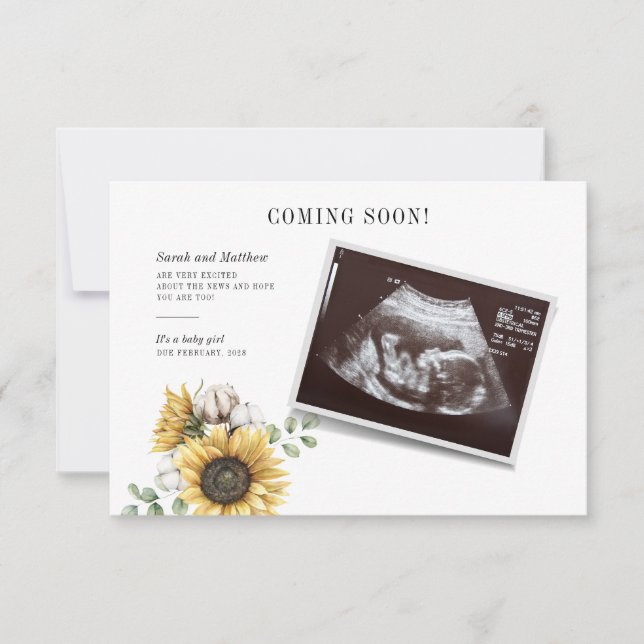 Eucalyptus Sunflower Pregnant Sonogram Baby Reveal (Front)