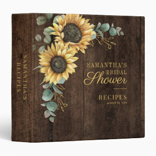 Eucalyptus Sunflower Rustic Bridal Shower Recipe 3 Ring Binder