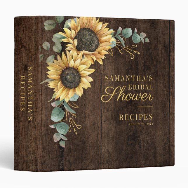 Eucalyptus Sunflower Rustic Bridal Shower Recipe 3 Ring Binder (Front/Spine)
