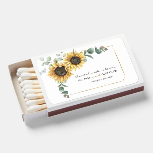 Eucalyptus Sunflower Rustic Floral Wedding Matchboxes