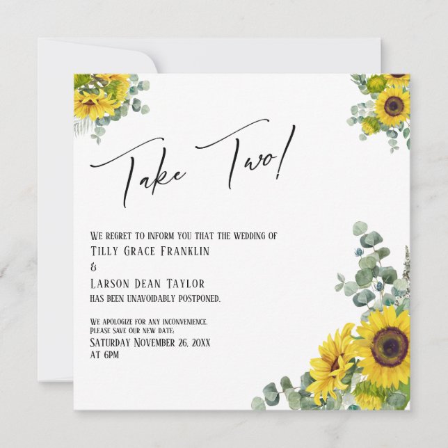 Eucalyptus Sunflower Take Two Wedding Announcement (Front)
