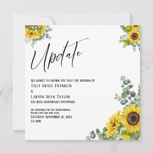 Eucalyptus Sunflower Update Wedding Delay Card