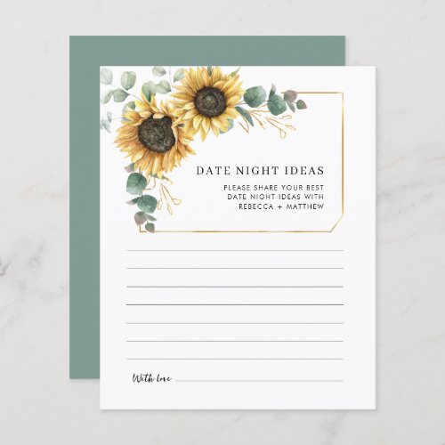 Eucalyptus Sunflower Wedding Date Night Ideas Card