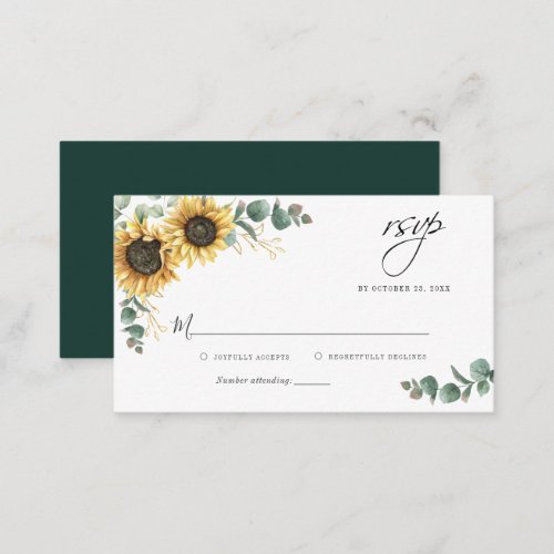 Eucalyptus Sunflower Wedding Enclosure RSVP Card