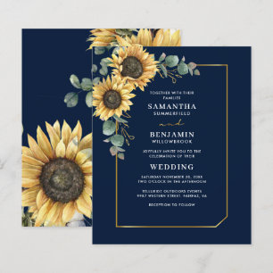 Eucalyptus Sunflower Wedding Floral Invitation