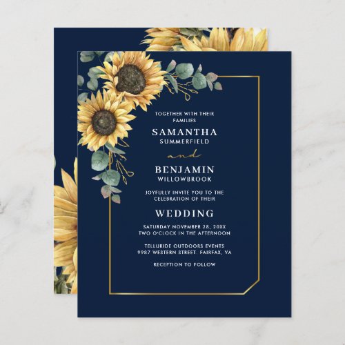 Eucalyptus Sunflower Wedding Floral Invitation