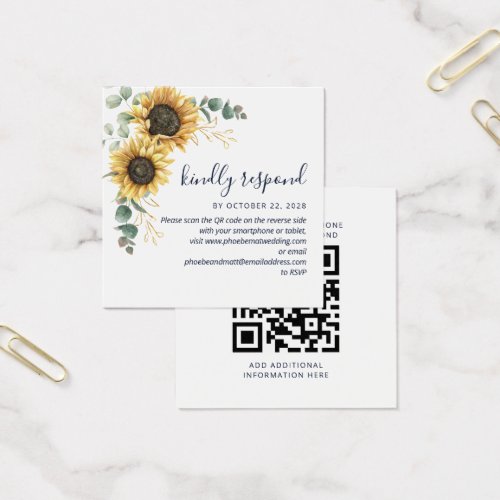 Eucalyptus Sunflower Wedding QR Code RSVP Card
