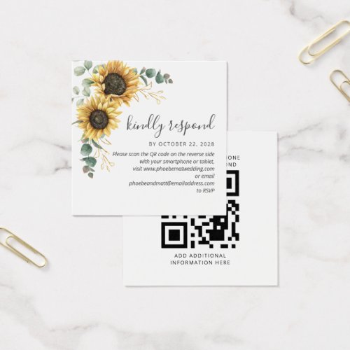 Eucalyptus Sunflower Wedding QR Code RSVP Card
