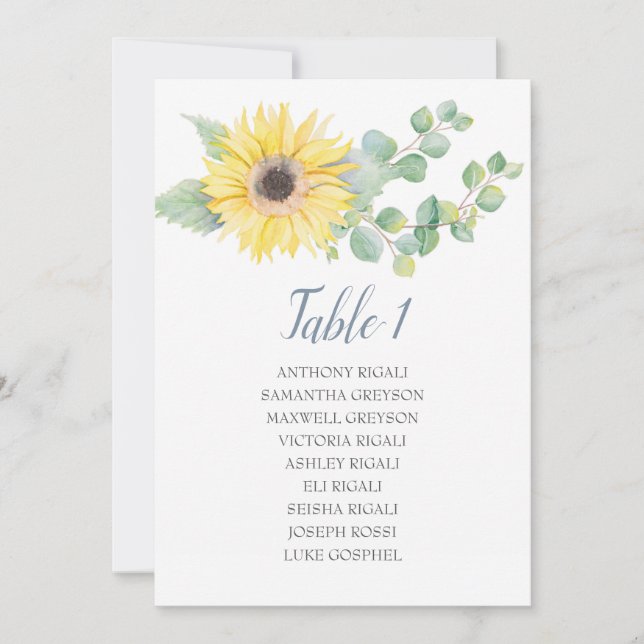 Eucalyptus Sunflower Wedding Seating Table Plan Invitation (Front)
