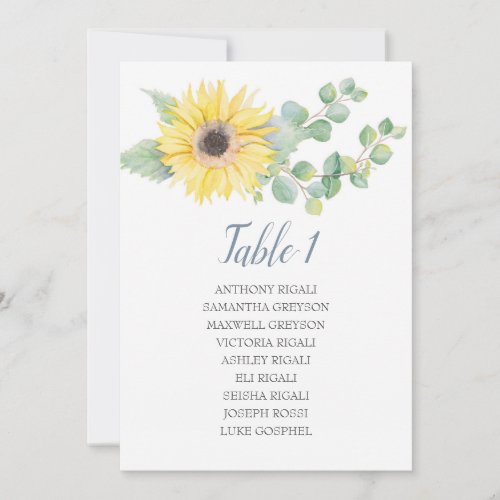 Eucalyptus Sunflower Wedding Seating Table Plan Invitation