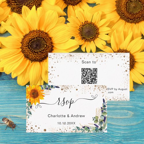 Eucalyptus sunflower wedding website RSVP QR code Enclosure Card