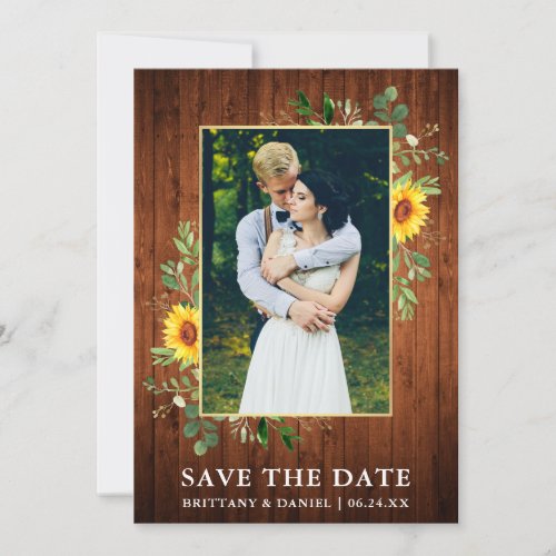 Eucalyptus Sunflower Wood Save The Date Card