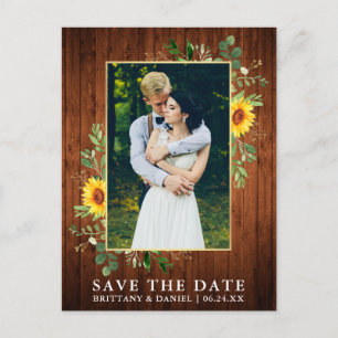 Eucalyptus Sunflower Wood Save The Date Postcard