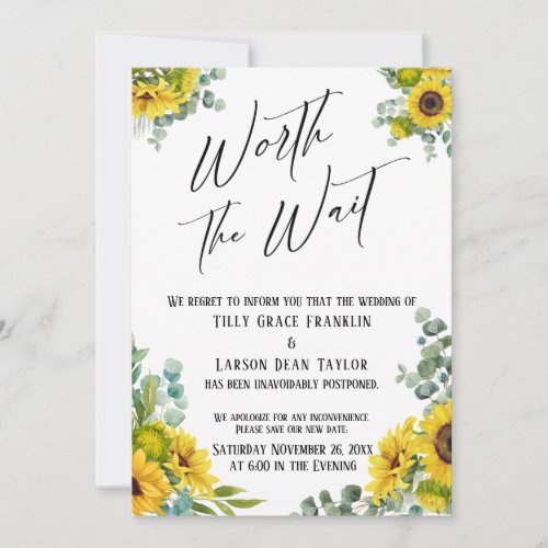 Eucalyptus Sunflower Worth the Wait Wedding Card