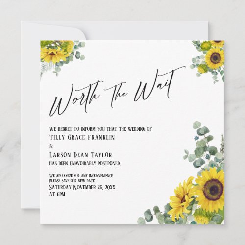 Eucalyptus Sunflower Worth the Wait Wedding Card