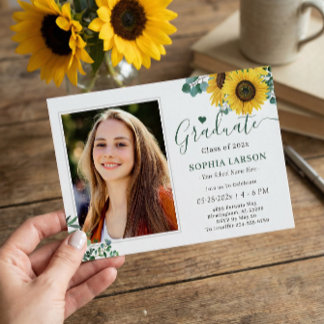 Eucalyptus Sunflowers Photo Graduation Celebration Invitation