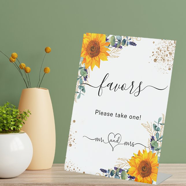 Eucalyptus sunflowers wedding favors guests pedestal sign (Creator Uploaded)