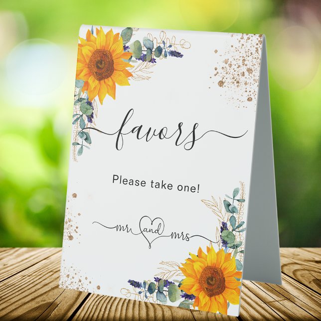 Eucalyptus sunflowers wedding favors guests table tent (Creator Uploaded)