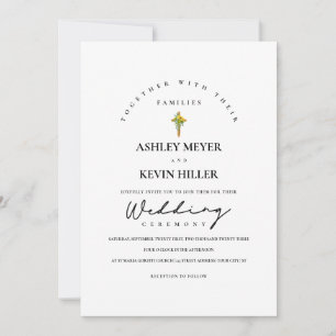 Eucalyptus & Sunflowers Wooden Cross Wedding Invitation