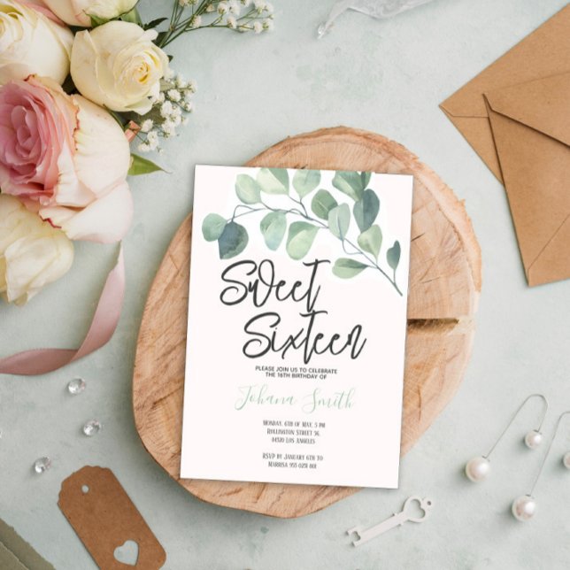 Eucalyptus Sweet Sixteen Birthday Invitation (Creator Uploaded)