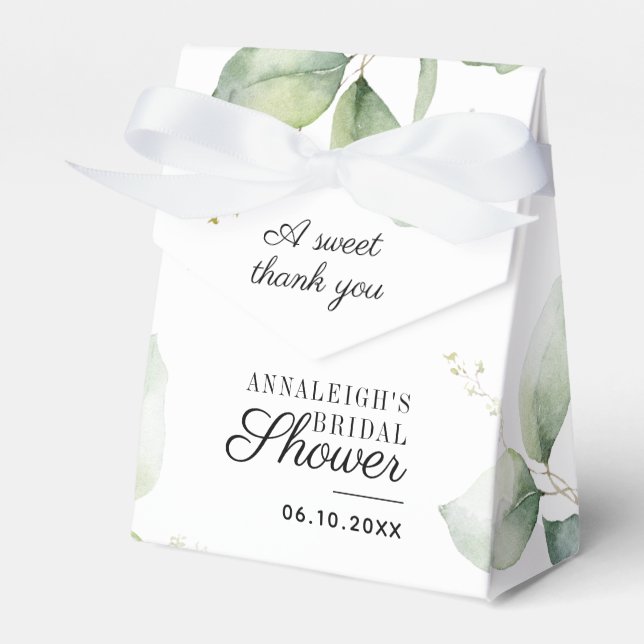 Eucalyptus Sweet Thank You Botanical Bridal Shower Favor Boxes (Front Side)
