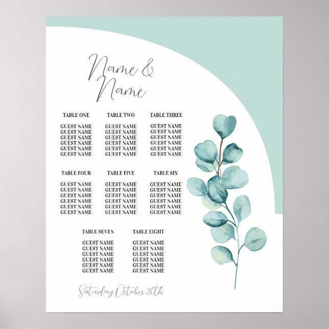 Eucalyptus Table 8 Seating Wedding Leaves Simple Poster (Front)