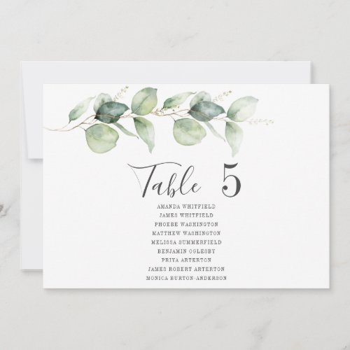 Eucalyptus Table Number 5 Wedding Seating