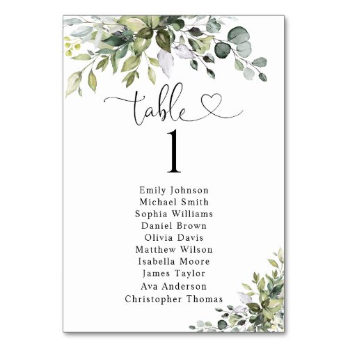 Eucalyptus Table Number Seating Chart