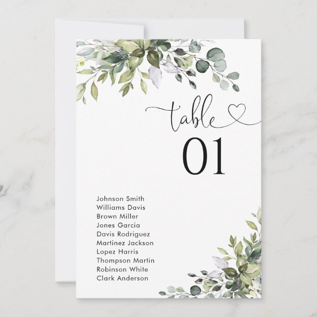 Eucalyptus Table Number Seating Chart (Front)