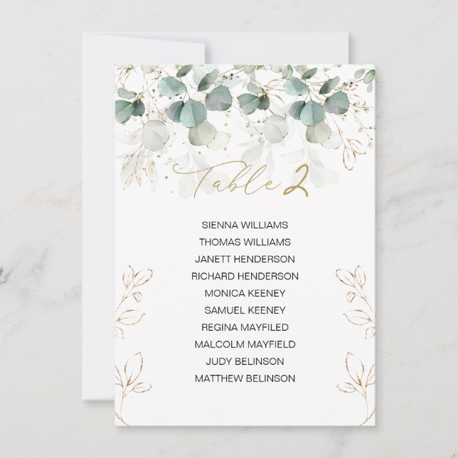 Eucalyptus Table Wedding Seating Chart Card (Front)