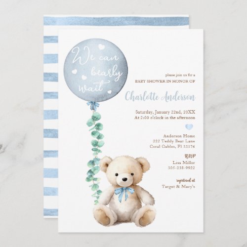 Eucalyptus Teddy Bear Baby Shower Invitation