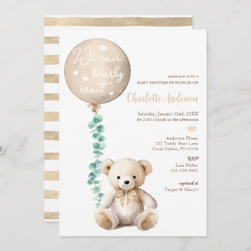 Eucalyptus Teddy Bear Baby Shower Invitation