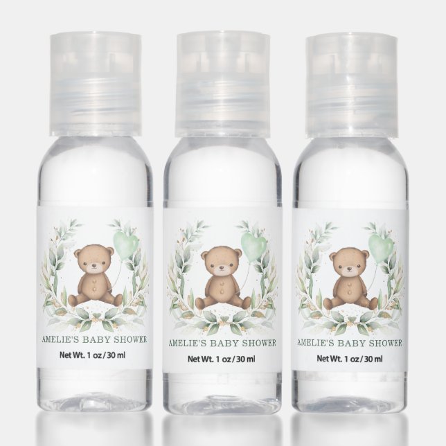 Eucalyptus Teddy Bear Balloon Baby Party Favors Hand Sanitizer (Set)