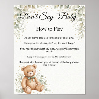 Eucalyptus Teddy Bear Don't Say Baby Game Sign