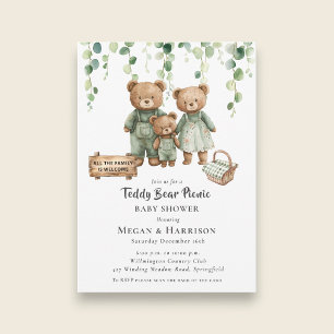 Eucalyptus Teddy Bear Family Baby Shower QR Code Invitation