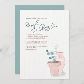 Eucalyptus, Terracotta Pottery Wedding Invitations