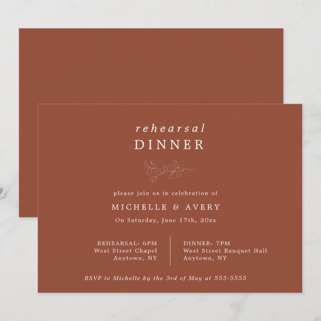Eucalyptus Terracotta Rehearsal Dinner Invitation (Front/Back)