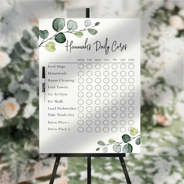 Eucalyptus Text Script Daily Chore Chart Dry Erase Board (Creator Uploaded)