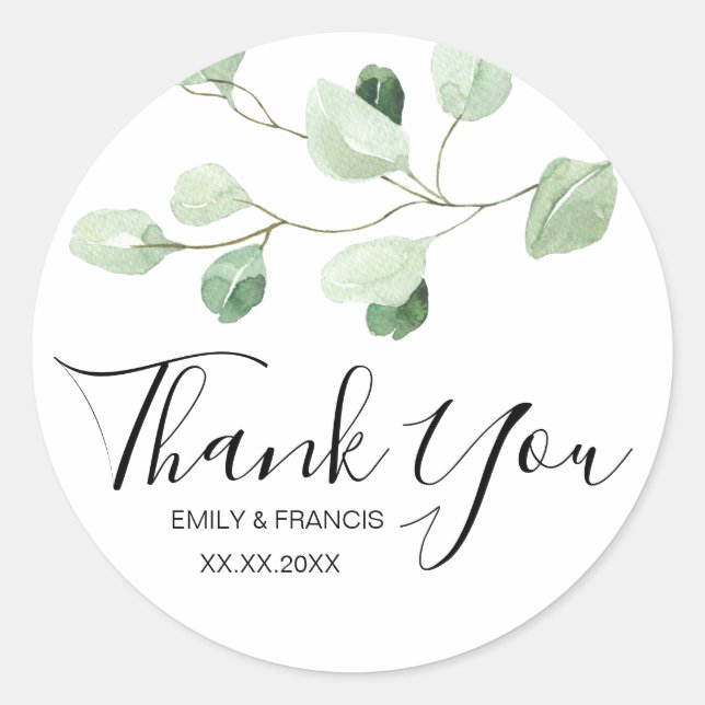 eucalyptus thank you classic round sticker (Front)